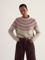 Seasalt Cornwall Oatmeal Port Kinnis Fair Isle Jumper With Merino - Image 3 of 5