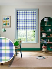 Wee Blue Bell Blue Green Blueberry Jam Check Made To Measure Roman Blinds - Image 1 of 7