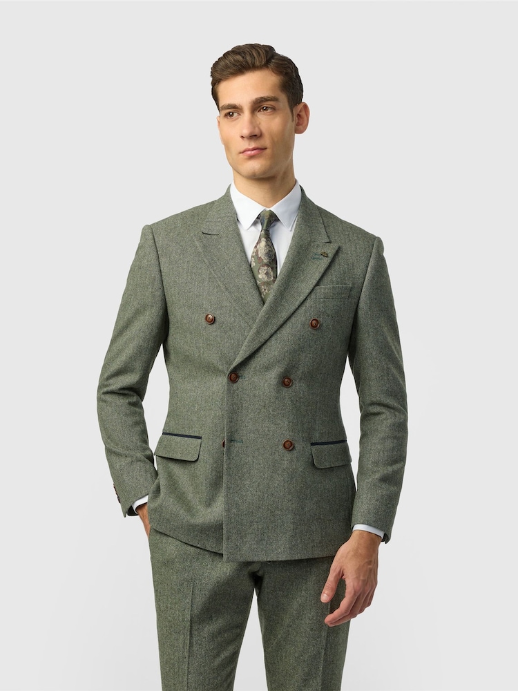 Zeleno - Dugmad na duplo kopčanje - Antique Rogue Slim Fit Baxter Double Breasted Herringbone Tweed Jacket - Slika 1 od 3 Zeleno - Dugmad na duplo kopčanje - Antique Rogue Slim Fit Baxter Double Breasted Herringbone Tweed Jacket - Slika 1 od 3