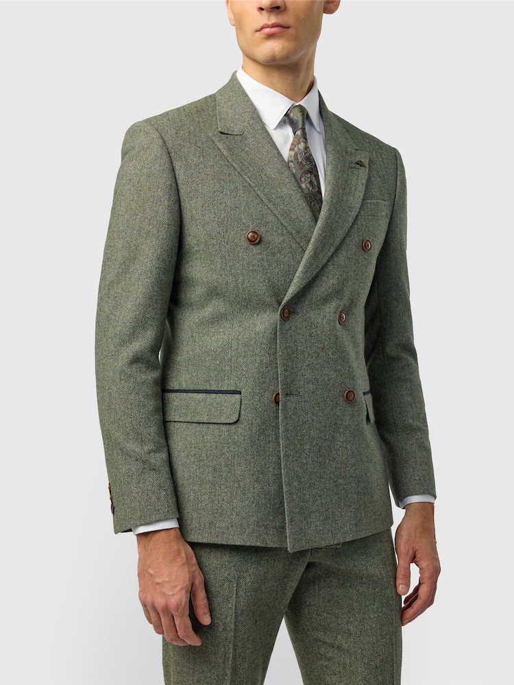 Zeleno - Dugmad na duplo kopčanje - Antique Rogue Slim Fit Baxter Double Breasted Herringbone Tweed Jacket - Slika 3 od 3 Zeleno - Dugmad na duplo kopčanje - Antique Rogue Slim Fit Baxter Double Breasted Herringbone Tweed Jacket - Slika 3 od 3