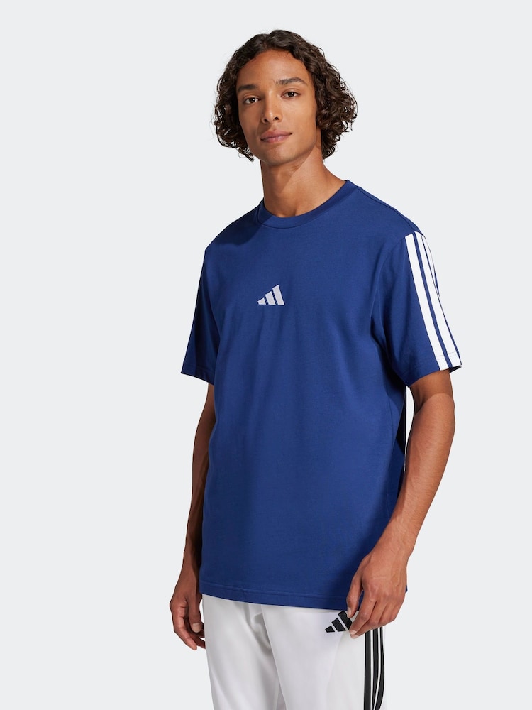 Синий - adidas Essentials 3-Stripes Single 100% Cotton Jersey T-Shirt - Image 1 of 6