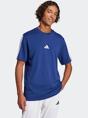 Синий - adidas Essentials 3-Stripes Single 100% Cotton Jersey T-Shirt - Image 3 of 6