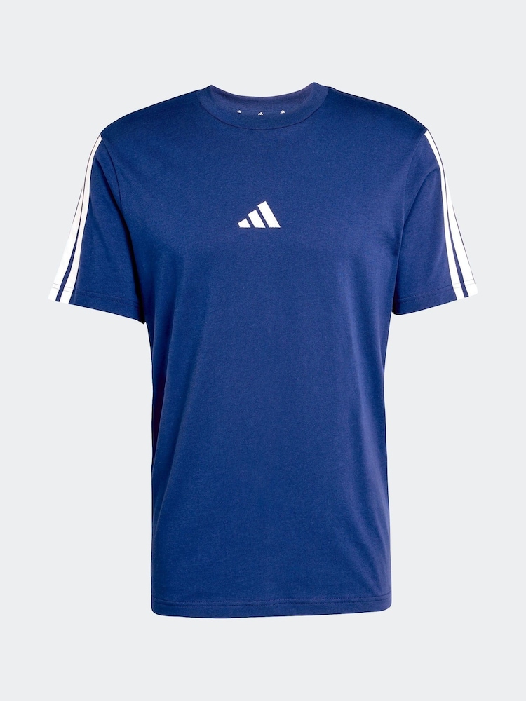 Синий - adidas Essentials 3-Stripes Single 100% Cotton Jersey T-Shirt - Image 6 of 6