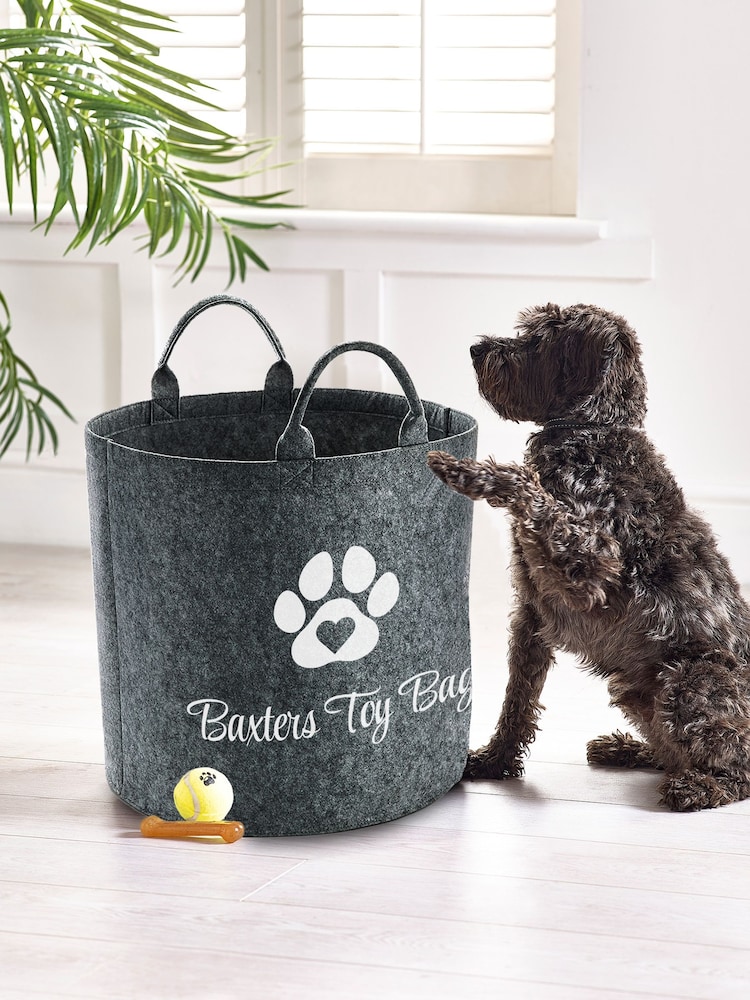 Personalised Kids Dark Grey Felt Dog Bag/Trug by Loveabode - Image 2 of 4