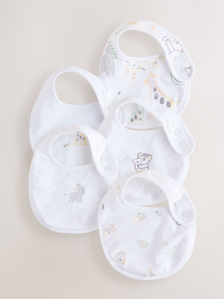 White 5 Pack Baby Bibs - Image 1 of 8