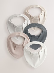 Grey/Brown/Cream 5 Pack Neutral Dribble Bibs - Image 1 of 7