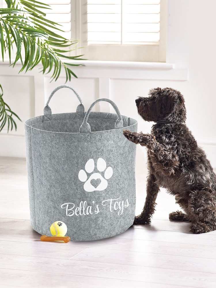 Personalised Kids Light Grey Felt Dog Bag/Trug by Loveabode - Image 1 of 4
