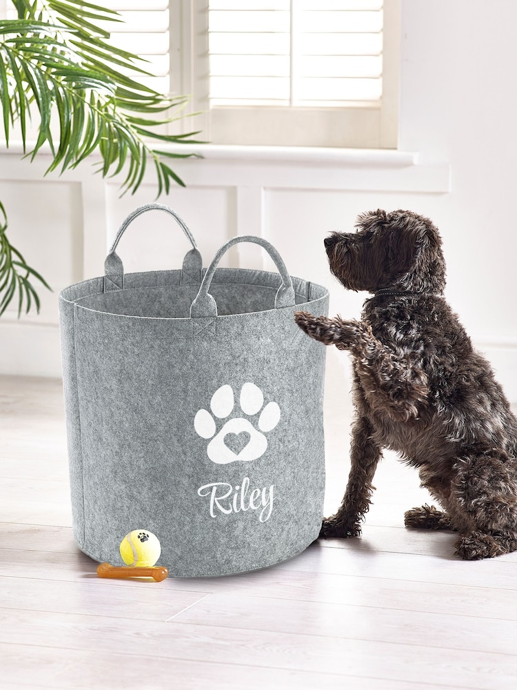 Personalised Kids Light Grey Felt Dog Bag/Trug by Loveabode - Image 2 of 4