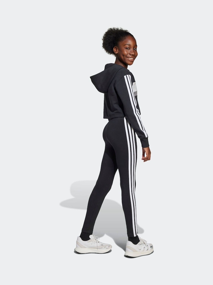 adidas Black Essentials Tiberio 3 Stripes Leggings and Hoodie Set - Image 2 of 8