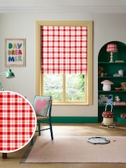 Wee Blue Bell Red Pink Strawberry Jam Check Made To Measure Roman Blinds - Image 1 of 7