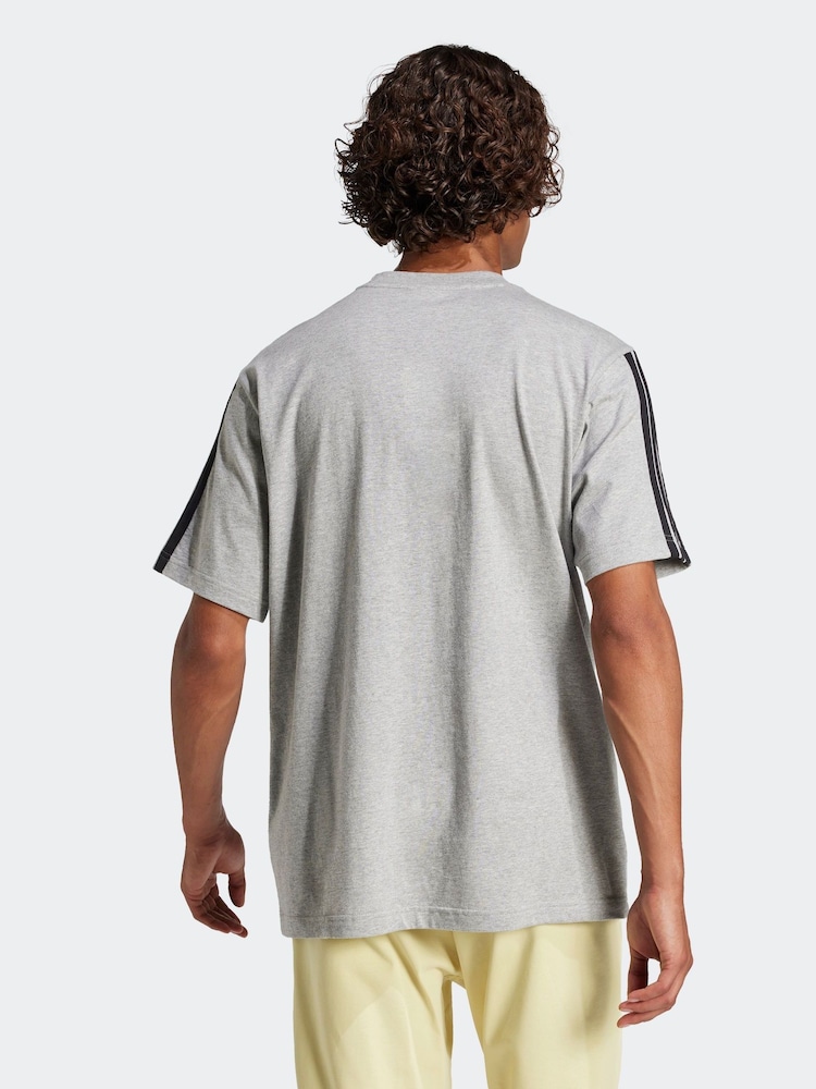 adidas Grey Essentials 3-Stripes Single 100% Cotton Jersey T-Shirt - Image 2 of 6 adidas Grey Essentials 3-Stripes Single 100% Cotton Jersey T-Shirt - Image 2 of 6