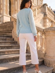 Roman Blue Woven Sleeve Knit Blouse - Image 3 of 4