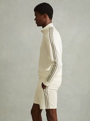 Reiss Off White Chicago Textured Stripe Half-Zip Funnel Neck Sweatshirt - Image 1 of 5