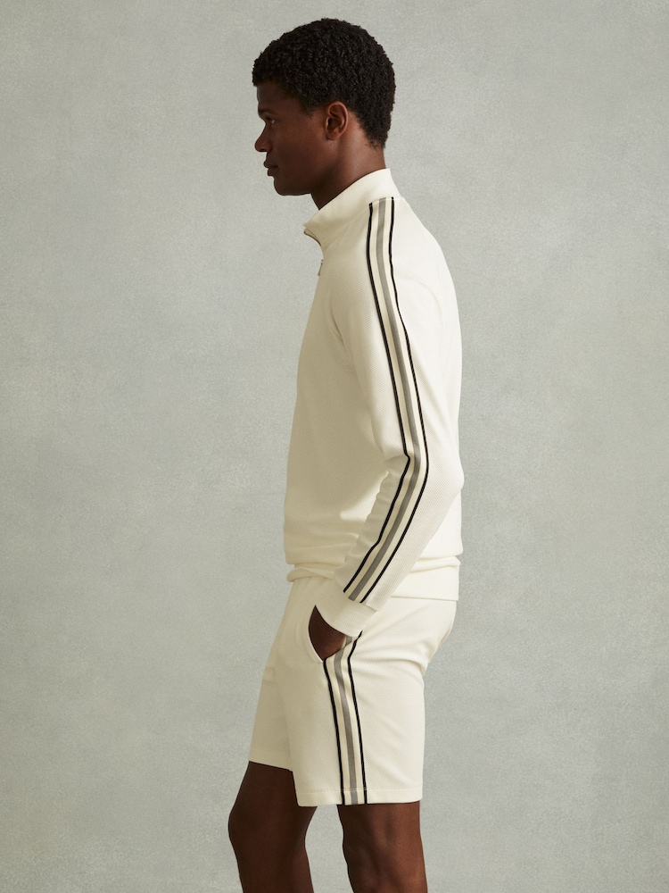 Reiss Off White Chicago Textured Stripe Half-Zip Funnel Neck Sweatshirt - Image 1 of 5