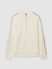 Reiss Off White Chicago Textured Stripe Half-Zip Funnel Neck Sweatshirt - Image 2 of 5