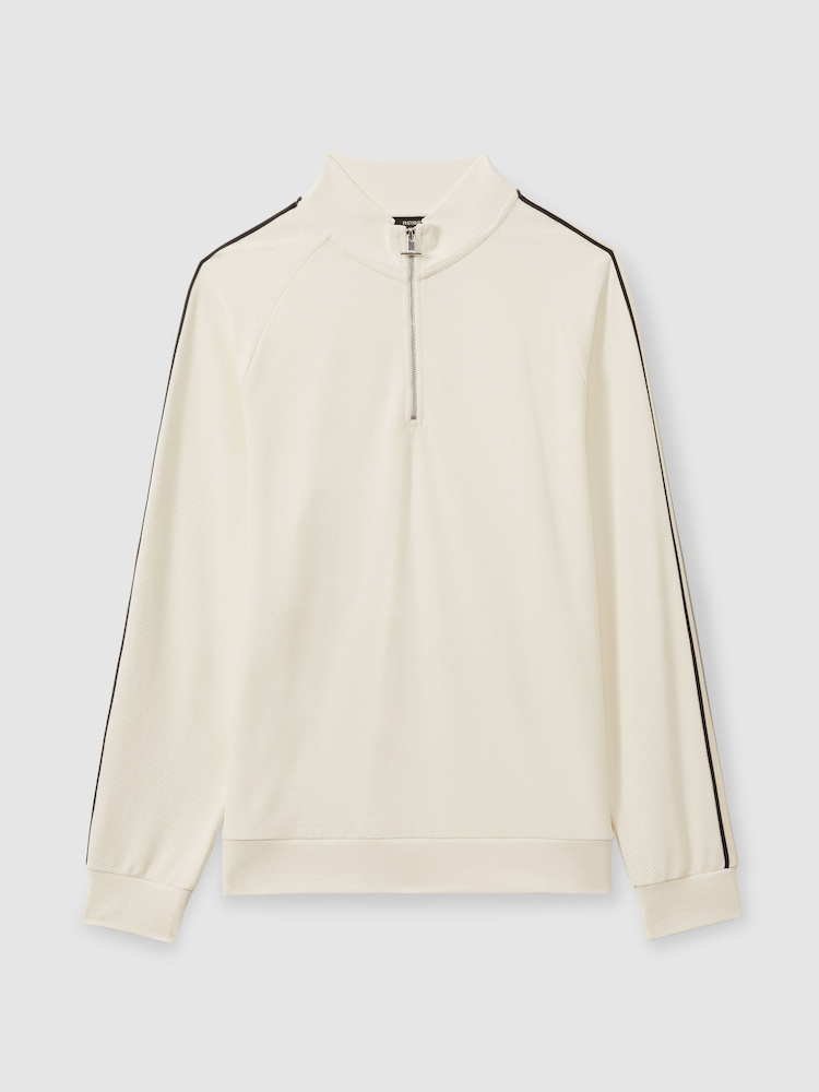 Reiss Off White Chicago Textured Stripe Half-Zip Funnel Neck Sweatshirt - Image 2 of 5