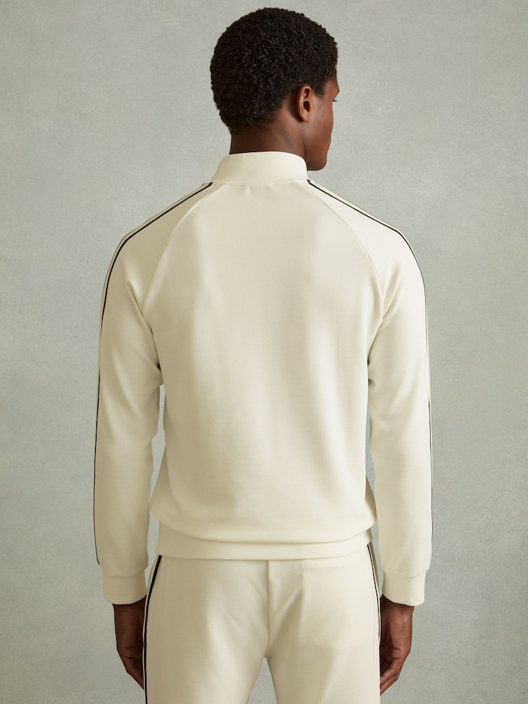 Off White - Reiss Chicago Textured Stripe Half-Zip Funnel Neck Sweatshirt - Image 4 of 5