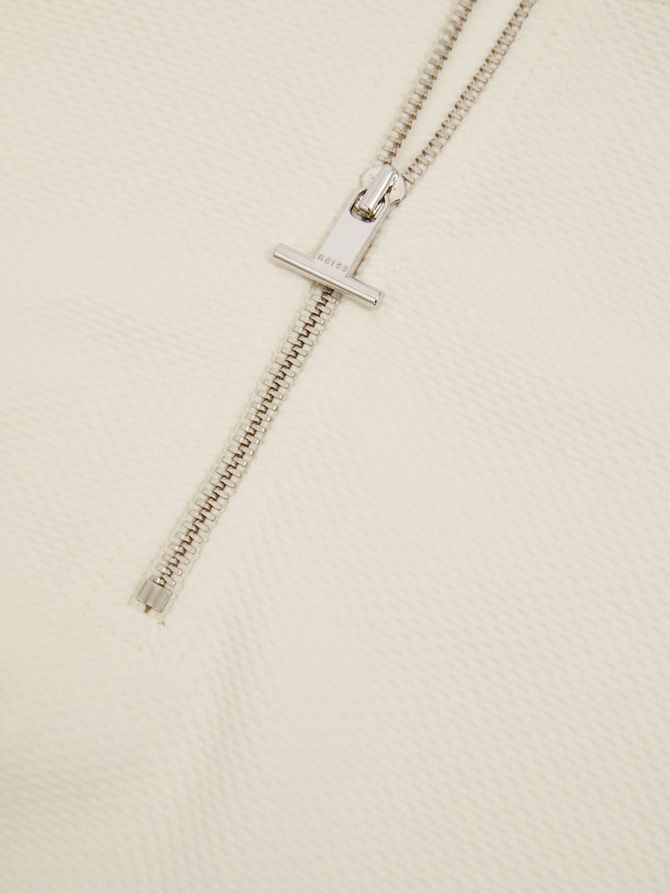 Reiss Off White Chicago Textured Stripe Half-Zip Funnel Neck Sweatshirt - Image 5 of 5