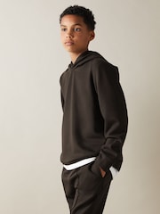 Reiss Chocolate Brown Fabien 9-14 yrs Interlock Jersey Hoodie - Image 1 of 4