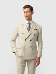 Antique Rogue Natural Double Breasted Slim Fit Baxter Ecru Herringbone Tweed Jacket - Image 1 of 4