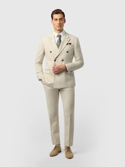Antique Rogue Natural Double Breasted Slim Fit Baxter Ecru Herringbone Tweed Jacket - Image 2 of 4
