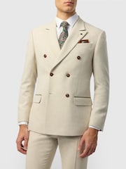 Antique Rogue Natural Double Breasted Slim Fit Baxter Ecru Herringbone Tweed Jacket - Image 3 of 4