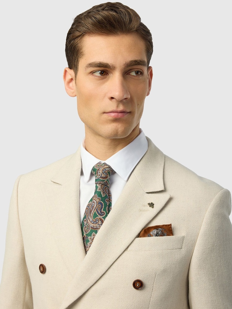 Antique Rogue Natural Double Breasted Slim Fit Baxter Ecru Herringbone Tweed Jacket - Image 4 of 4 Antique Rogue Natural Double Breasted Slim Fit Baxter Ecru Herringbone Tweed Jacket - Image 4 of 4