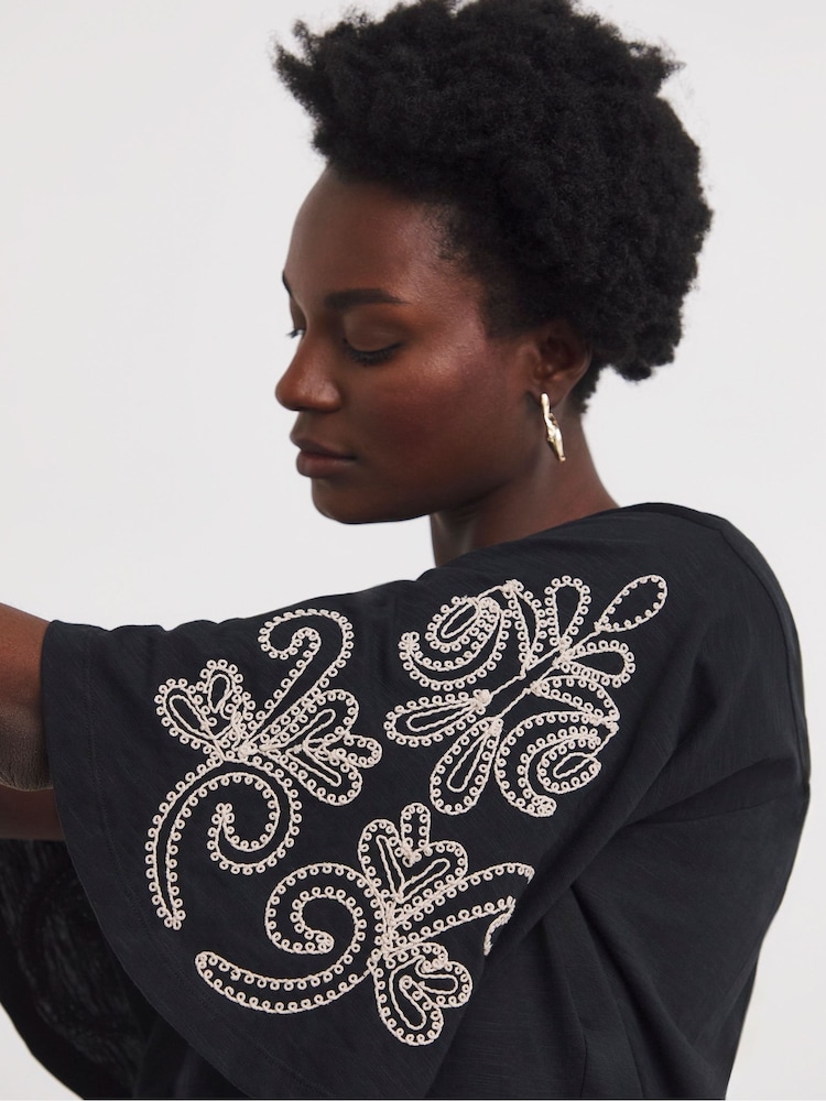JD Williams Black 100% Cotton Square Neck Cornelli Sleeve Detail Top - Image 4 of 4 JD Williams Black 100% Cotton Square Neck Cornelli Sleeve Detail Top - Image 4 of 4