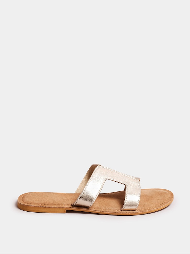 Long Tall Sally Gold Tan Leather Cut Out Mule Sandals In Standard Fit - Image 1 of 5