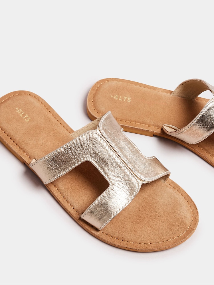 Long Tall Sally Gold Tan Leather Cut Out Mule Sandals In Standard Fit - Image 3 of 5