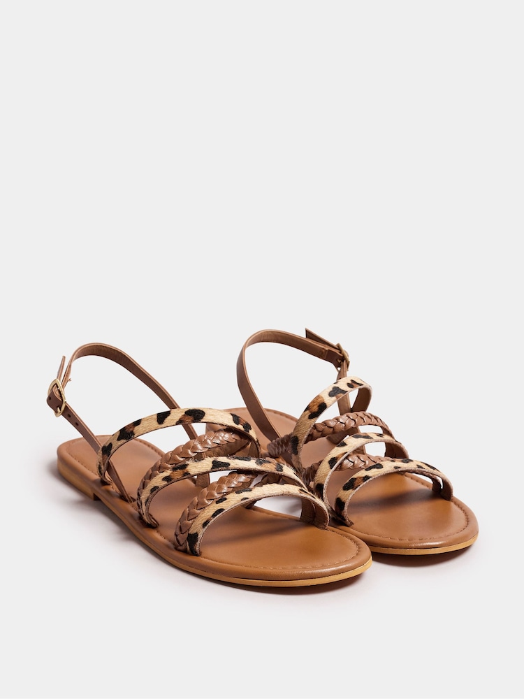 Long Tall Sally Brown Animal Strap Cross Over Sandals - Image 1 of 5