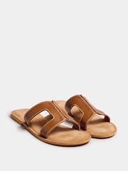 Long Tall Sally Brown Tan Leather Cut Out Mule Sandals In Standard Fit - Image 1 of 5