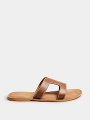 Long Tall Sally Brown Tan Leather Cut Out Mule Sandals In Standard Fit - Image 2 of 5