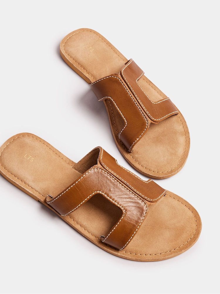 Long Tall Sally Brown Tan Leather Cut Out Mule Sandals In Standard Fit - Image 3 of 5