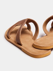 Long Tall Sally Brown Tan Leather Cut Out Mule Sandals In Standard Fit - Image 4 of 5