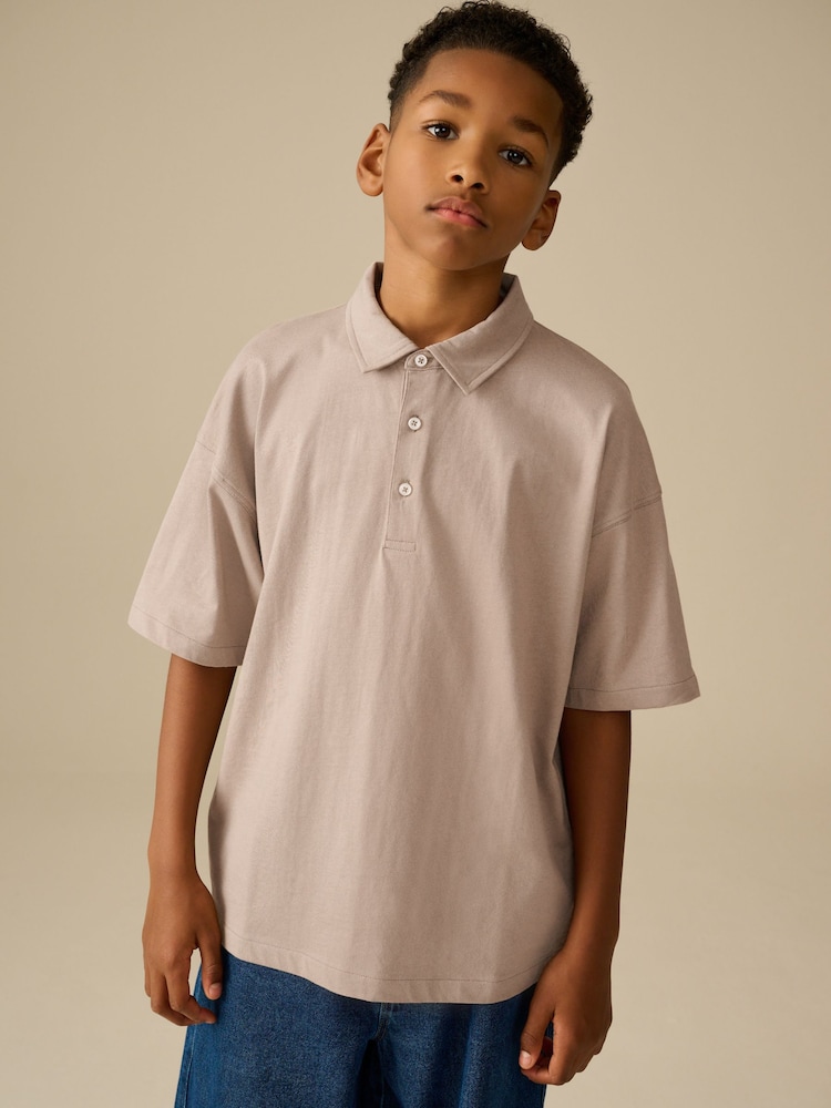Stone Boxy Fit 100% Cotton Short Sleeve Polo Shirt (3-16yrs) - Image 1 of 9