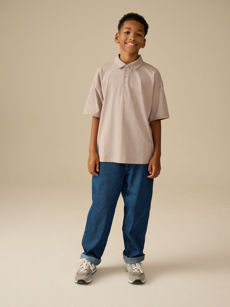 Stone Boxy Fit 100% Cotton Short Sleeve Polo Shirt (3-16yrs) - Image 2 of 9