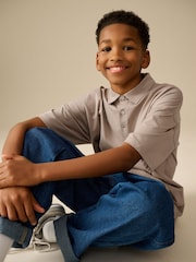 Stone Boxy Fit 100% Cotton Short Sleeve Polo Shirt (3-16yrs) - Image 3 of 9
