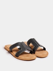 Long Tall Sally Black Tan Leather Cut Out Mule Sandals In Standard Fit - Image 1 of 5