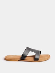 Long Tall Sally Black Tan Leather Cut Out Mule Sandals In Standard Fit - Image 2 of 5