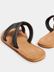 Long Tall Sally Black Tan Leather Cut Out Mule Sandals In Standard Fit - Image 3 of 5