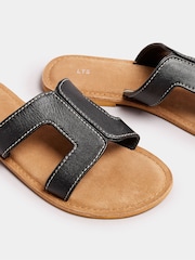 Long Tall Sally Black Tan Leather Cut Out Mule Sandals In Standard Fit - Image 4 of 5