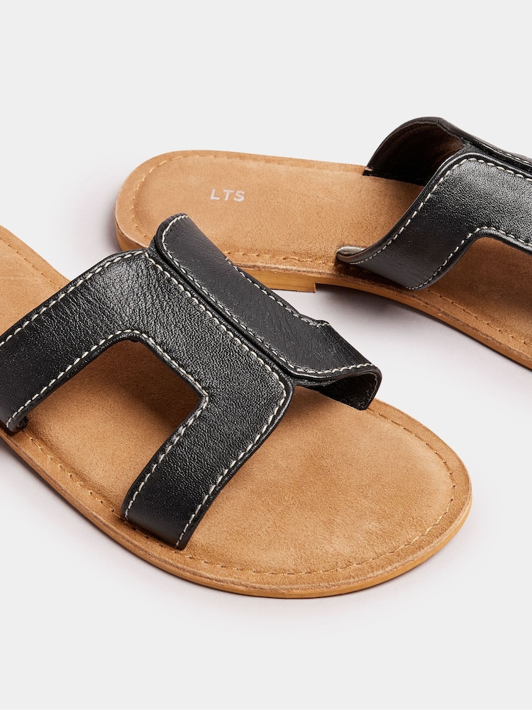 Long Tall Sally Black Tan Leather Cut Out Mule Sandals In Standard Fit - Image 4 of 5