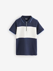 Mornarsko modra/bela - 100% Cotton Quarter Zip z izrazitim barvnim vzorcem kratek rokav; s kratkimi rokavi polo majice (3-16yrs) - Slika 1 iz 4