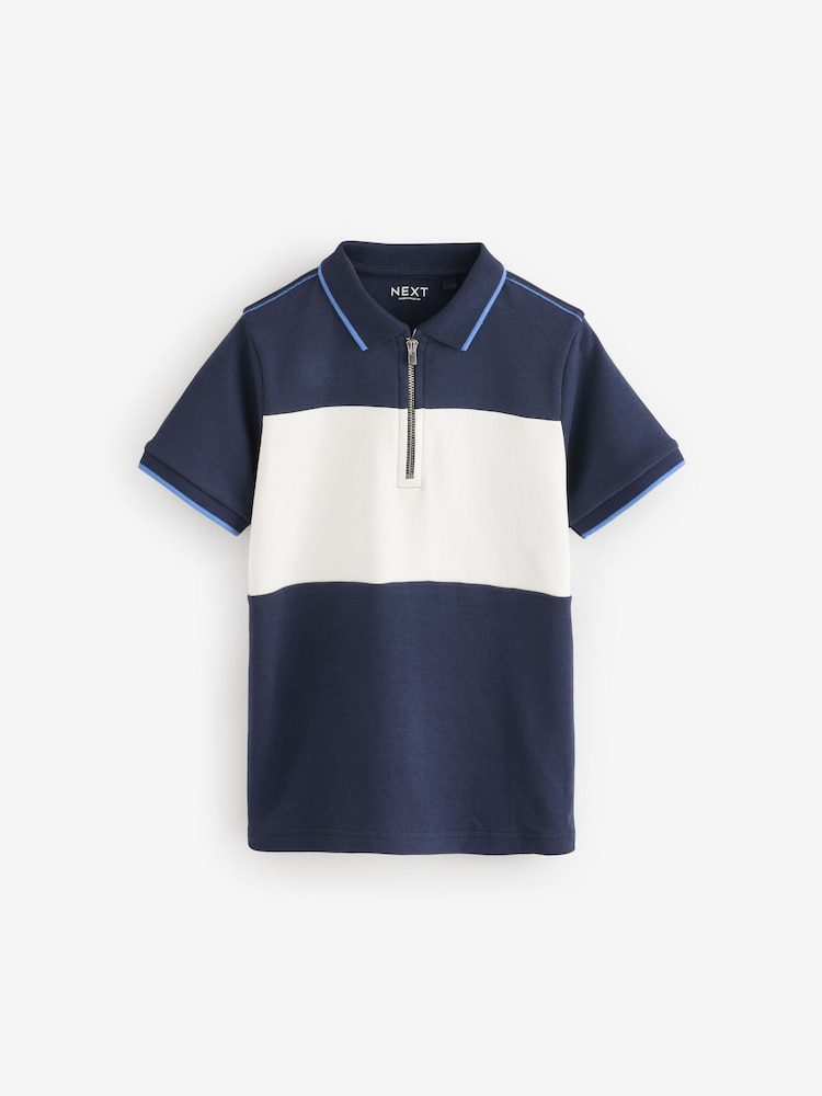 Mornarsko modra/bela - 100% Cotton Quarter Zip z izrazitim barvnim vzorcem kratek rokav; s kratkimi rokavi polo majice (3-16yrs) - Slika 1 iz 4