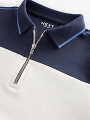 Mornarsko modra/bela - 100% Cotton Quarter Zip z izrazitim barvnim vzorcem kratek rokav; s kratkimi rokavi polo majice (3-16yrs) - Slika 3 iz 4
