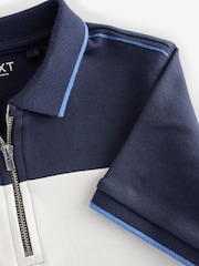 Mornarsko modra/bela - 100% Cotton Quarter Zip z izrazitim barvnim vzorcem kratek rokav; s kratkimi rokavi polo majice (3-16yrs) - Slika 4 iz 4