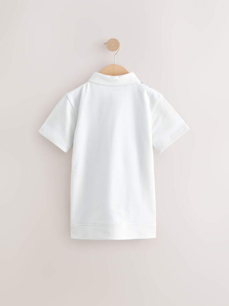 Ecru White/Blue Vertical Stripe Zip Neck Short Sleeve 100% Cotton Polo Shirt (3-16yrs) - Image 2 of 4