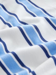 Ecru White/Blue Vertical Stripe Zip Neck Short Sleeve 100% Cotton Polo Shirt (3-16yrs) - Image 3 of 4