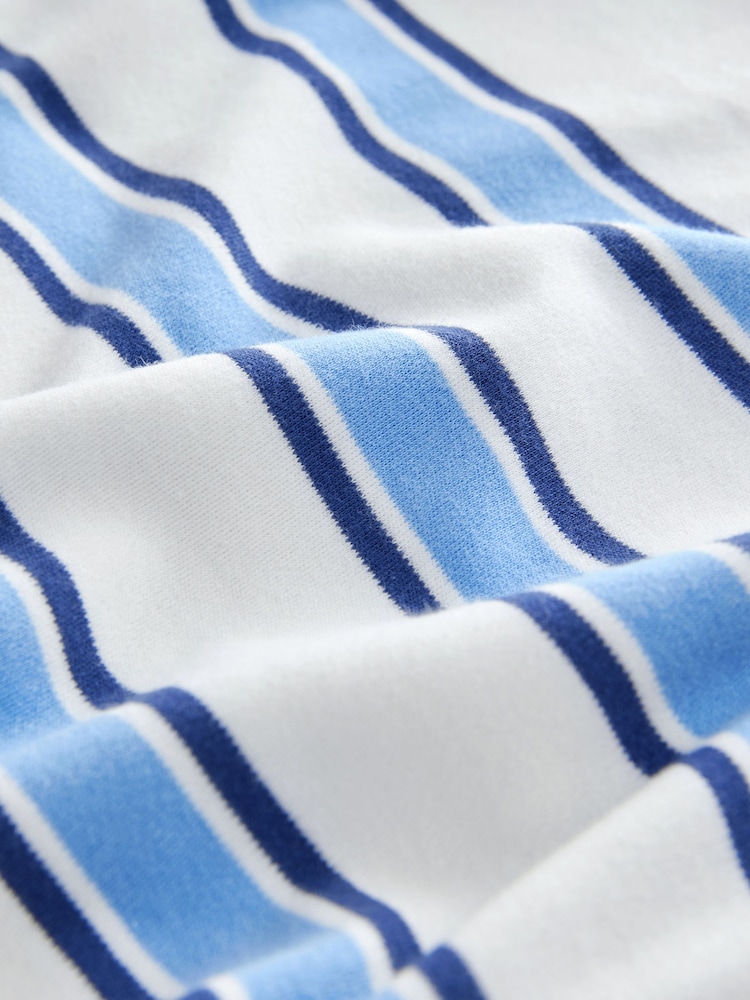 Ecru White/Blue Vertical Stripe Zip Neck Short Sleeve 100% Cotton Polo Shirt (3-16yrs) - Image 3 of 4